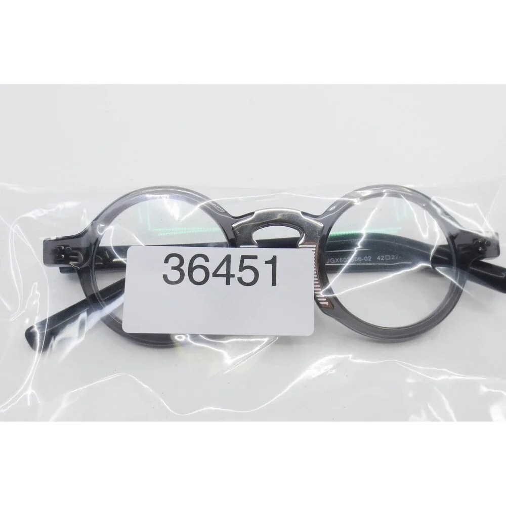 JGX602606-02 Round Grey Black Acetate Glasses Frames 42-27-145 Silver Bridge